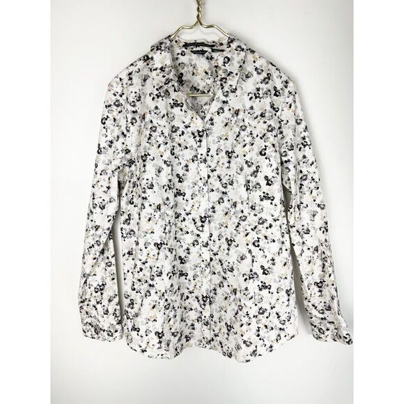 Eddie Bauer Shirt Women XL White Floral Button Up Stretch Wrinkle Resistant - Picture 1 of 6